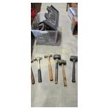 Lot of 3 ball pin hammers, 2 rubber pallets, and