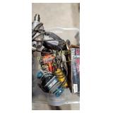 Tote full of corded power tools, router, drills,