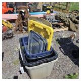 Four Plastic totes with lids