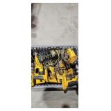 Tote of Dewalt 20v drills, worklights and a