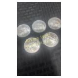 Five 2009 American Eagle Silver Dollars