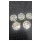 Five 2009 American Eagle Silver Dollar