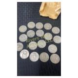 Twenty Benjamin Franklin half dollars 1951-1963
