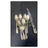 7 vintage Sterling spoons with additional knife