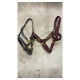 Two large halters one leather and one nylon