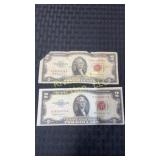 Two 1953 series ï¿½Cï¿½ $2 bills with red ink