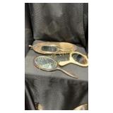 3 Antique mirrors, a hair brush and tray