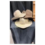 3 felt hats. 1 beige colored MHT western size 6