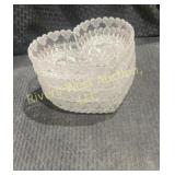 4 matching heart shaped glass dishes
