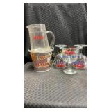 Set of Hamm's beer cups, pitcher and metal