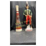 2 vintage decanters. 1 vintage Irish Mist soldier