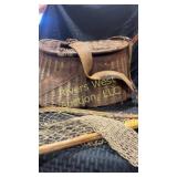 Antique fishing creel and net