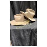2 cream colored felt hats. 1 Stetson 4 X size 7'.