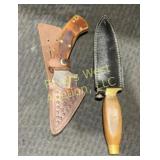 2 knives. 1 wooden handled dagger. 1 four inch