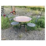 Copper top patio table with 2 chairs