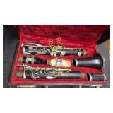 vintage wood clarinet, vintage case, lined with