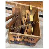 Wood box with wood clamps. All different