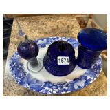 Group: Cobalt Blue Glassware & Platter