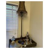 Group: Stand w/ Candlestick Holders & Lamp