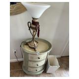 Group: 3 Drawer Oval Table, Lamp, Can