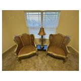 Group: Lamp & (2) Antique Wicker Chairs