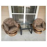 Group: Table & (2) Outdoor Wicker Chairs