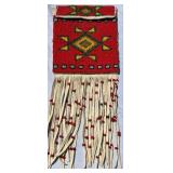 Red Geometric Native American Beaded Pouch
