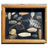 Framed Native American Arrowheads w Feathers