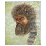 Vintage Mountain Man Painting w/Coonskin Hat