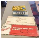 License Plates, sign , band saw blades