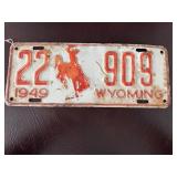 1949 Wyoming License Plate with Red Details