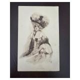 Vintage Postcard with Woman Illustration
