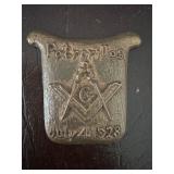 Cast Metal Masonic Plaque, Dated 1928