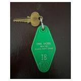 Owl Motel Key with Green Plastic Fob