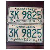 1956 Minnesota License Plate Pair