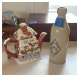 Teapot and Vintage Beer Bottle