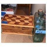 Old Glass Bottles & Wood Chest