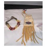 Native American Necklace & Beaded Pouch