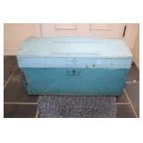 Small Blue Rounded Top Steamers Trunk 26" X 13"