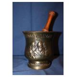 Bronze Pestal & Mortar inscribed Cosmas & Damian
