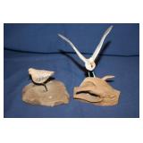 Miniature Carved Sandpiper on Wooden Base and a