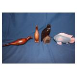 Wooden items including  Falcon, Fish, Dove and a