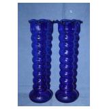 Pair Cobalt Blue Vases 9" tall and an Ceramic Jar