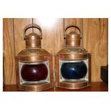 Pair of copper boat lanterns marked Port and