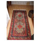 Fringed Floor rug 34 1/2" X 75" with red and