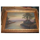 2 box lots including pictures, mirror, spoon from