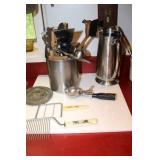 Lot including stainless steel water pitcher,