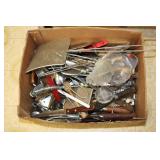 Box lot of kitchen utensils including knives,
