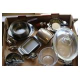 Box lot ofstainless steel and silver plate items