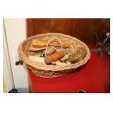 Basket lot including oyster knives , bottle